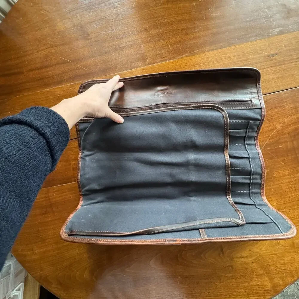 NEW Knife Roll Company Iris‎ Leather Chef Knife Roll Stress Grey 5 Slot